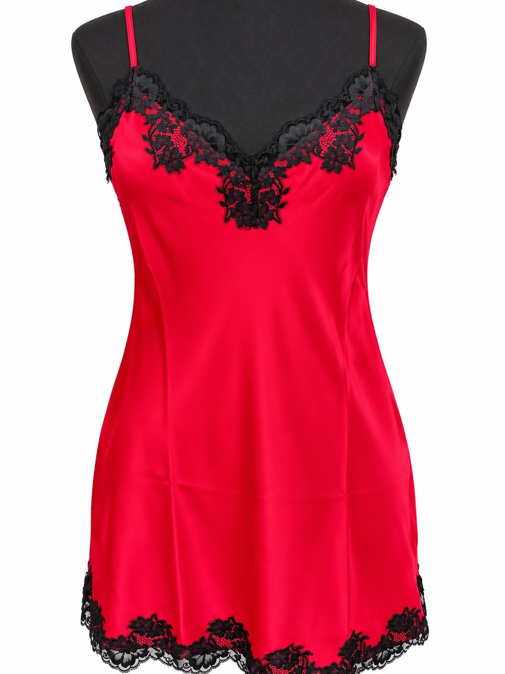 Silky Lace-Trim Chemise Slip Dress - Red